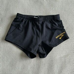 Brooks Black Athletic Running Shorts with Gold Logo